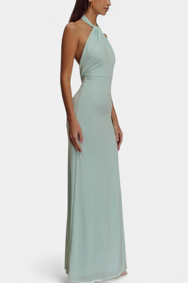 Momount Vestido Maxi Justo de Mulher – Decote Halter Sem Mangas Elegante de Noite