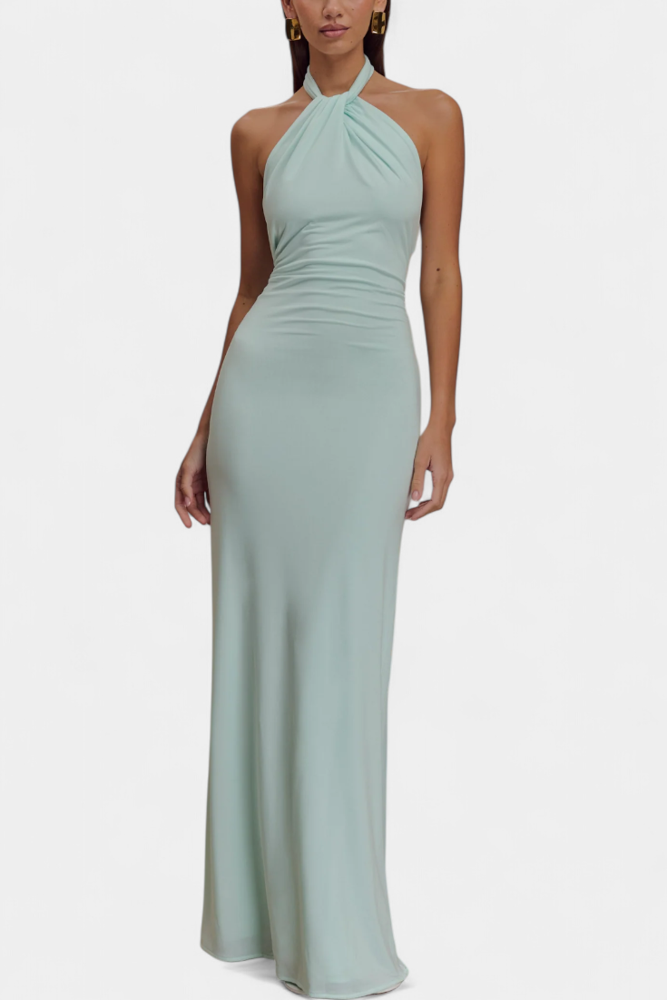 Momount Vestido Maxi Justo de Mulher – Decote Halter Sem Mangas Elegante de Noite