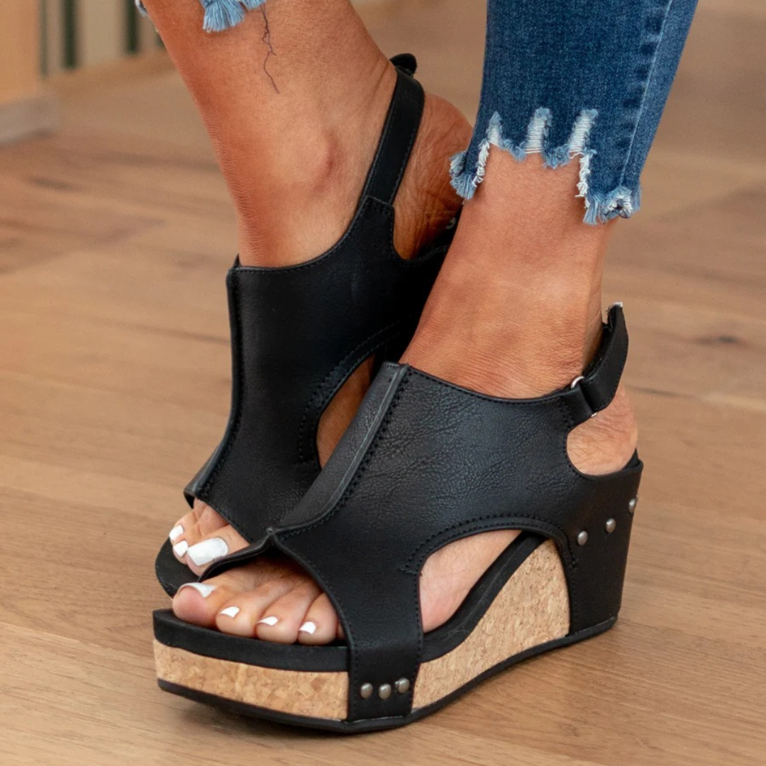 Momount Sandálias de Cunha de Mulher Conforto em Cortiça com Plataforma Casual de Verão Apoio Almofadado Leve Bico Aberto Slip-On