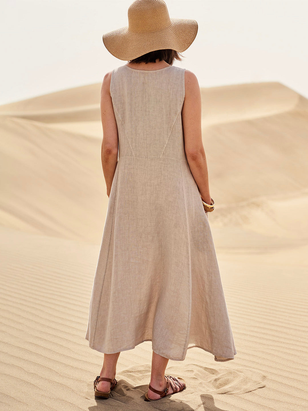 Melisande | Vestido Maxi em Linho Decote Redondo Largo