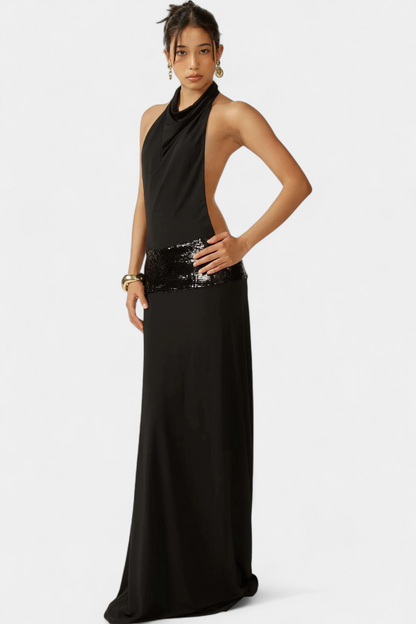 Momount Vestido Maxi de Verão de Mulher – Sem Mangas Decote Halter Drapeado Elegante de Festa
