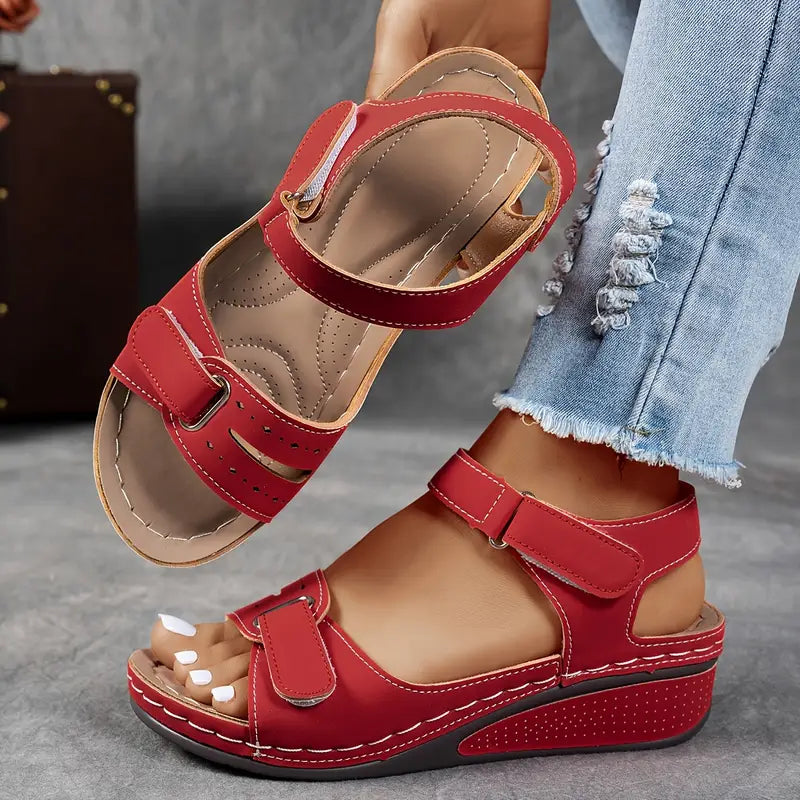 Momount Sandálias de Cunha de Mulher Conforto Tira em Velcro Plataforma Casual de Verão Ajuste Adaptável Sola Almofadada