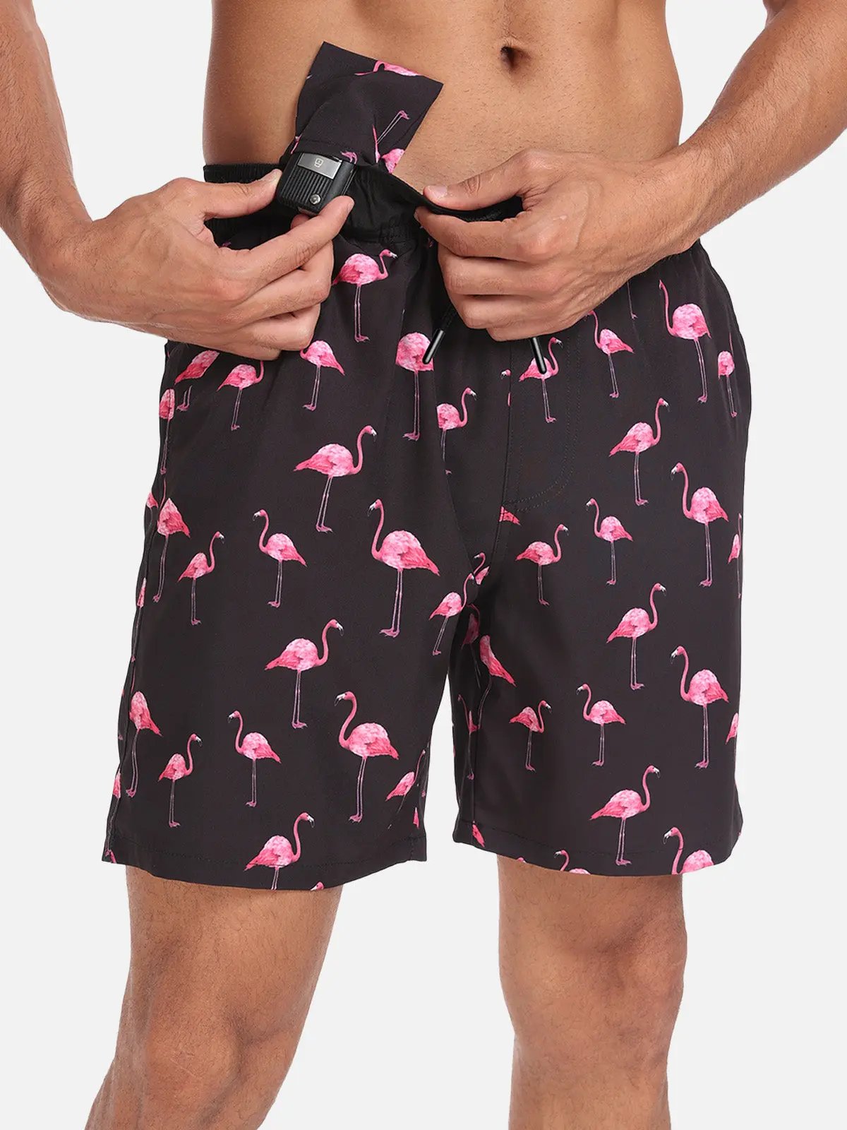 Momount Calções de Banho Homem – Estampado de Flamingos Cordão Praia Verão