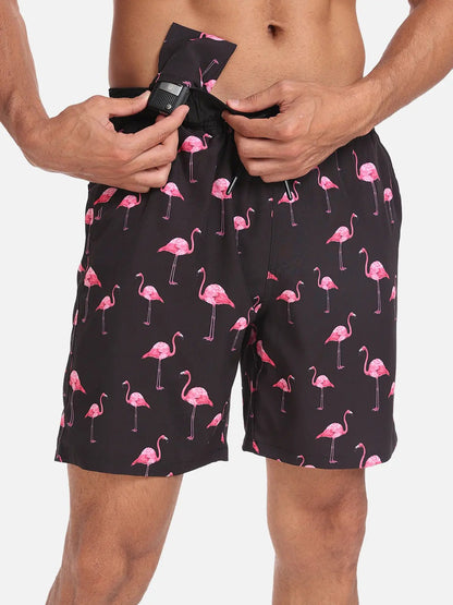 Momount Calções de Banho Homem – Estampado de Flamingos Cordão Praia Verão