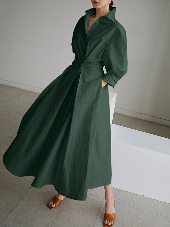 Evangelia | Vestido Midi Elegante em Algodão com Botões