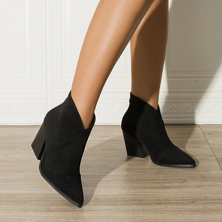 Momount Botins Mulher – Camurça Salto Largo Bico Fino