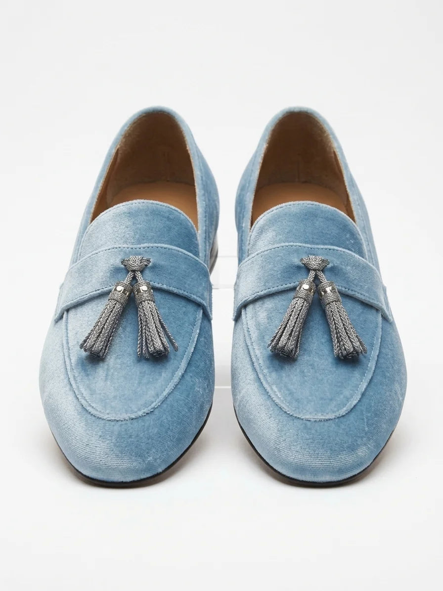 Women's Tassel Loafers – Slip-On Flat Closed Toe - Blue - front