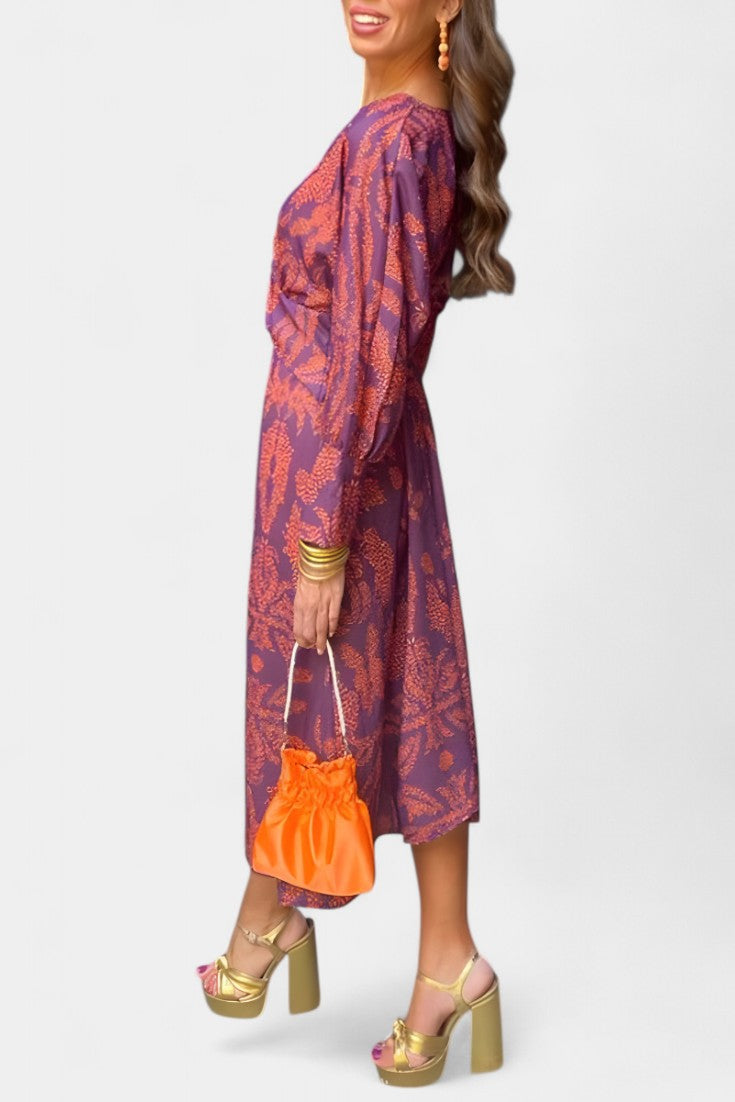 Momount Vestido Midi Justo Mulher – Manga Comprida Torcido Elegante