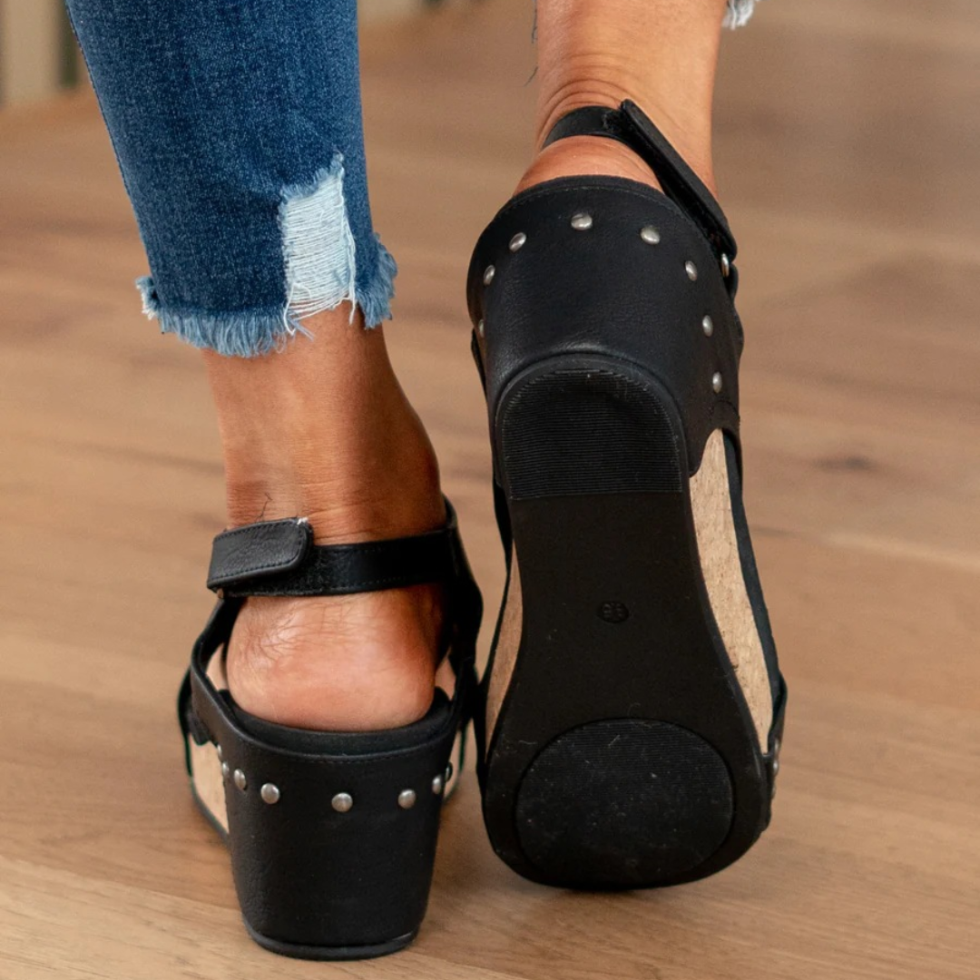 Momount Sandálias de Cunha de Mulher Conforto em Cortiça com Plataforma Casual de Verão Apoio Almofadado Leve Bico Aberto Slip-On