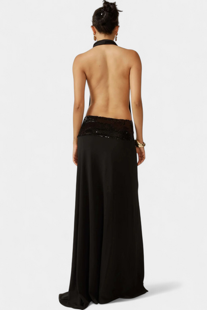 Momount Vestido Maxi de Verão de Mulher – Sem Mangas Decote Halter Drapeado Elegante de Festa