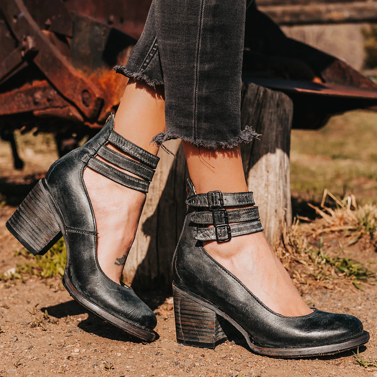 Momount Botas Mulher – Western em Pele com Fivela Salto Largo