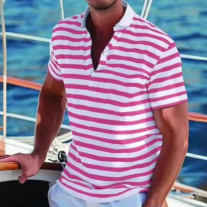 Momount Polo às Riscas Homem – Manga Curta de Verão de Praia Casual