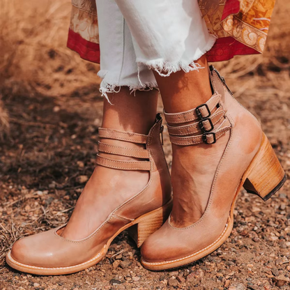 Momount Botas Mulher – Western em Pele com Fivela Salto Largo