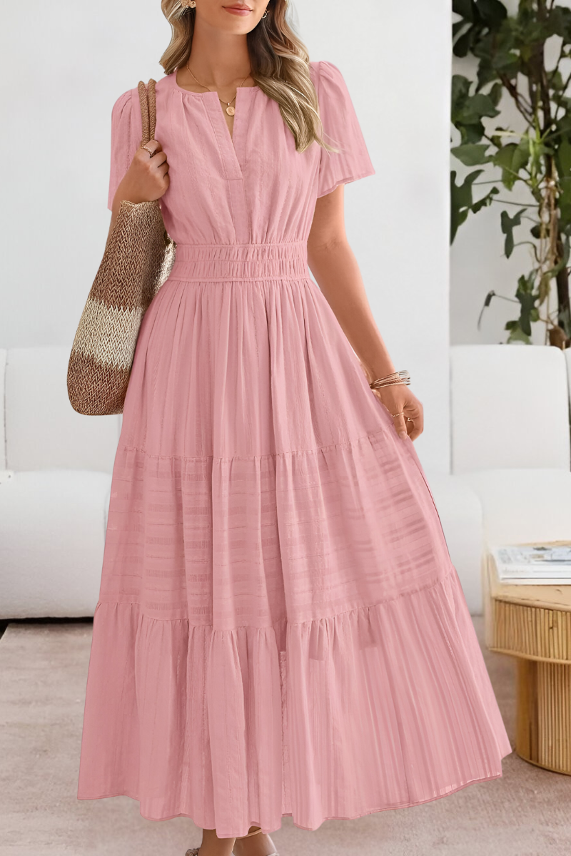 Momount Vestido Midi Mulher – Boho Franzido Decote em V com Folhos de Verão