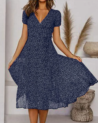 Cassandra | Vestido Midi Cruzado Floral – Decote em V Favorecedor | Verão Momount