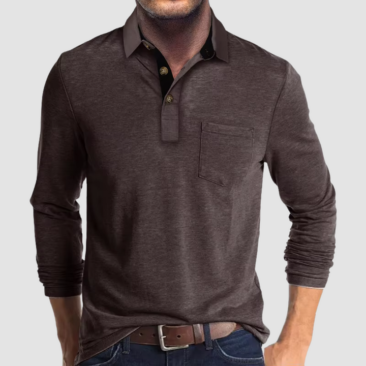 Momount Polo Manga Comprida Homem – Gola Contrastante com Bolso Corte Clássico