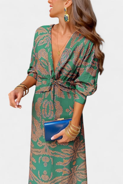 Momount Vestido Midi Justo Mulher – Manga Comprida Torcido Elegante
