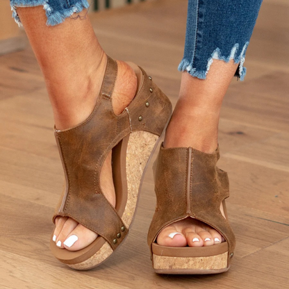 Momount Sandálias de Cunha de Mulher Conforto em Cortiça com Plataforma Casual de Verão Apoio Almofadado Leve Bico Aberto Slip-On