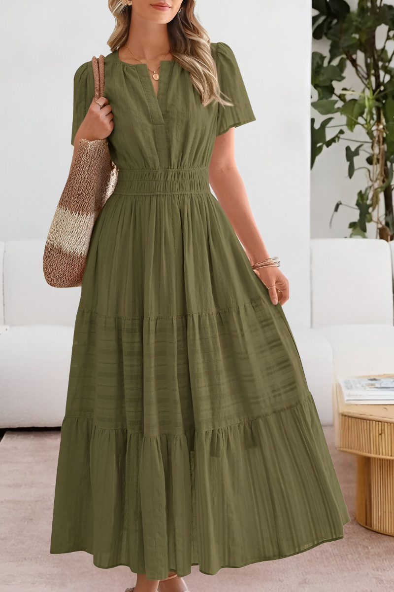 Momount Vestido Midi Mulher – Boho Franzido Decote em V com Folhos de Verão