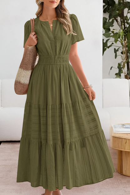 Momount Vestido Midi Mulher – Boho Franzido Decote em V com Folhos de Verão