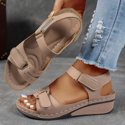 Momount Sandálias de Cunha de Mulher Conforto Tira em Velcro Plataforma Casual de Verão Ajuste Adaptável Sola Almofadada