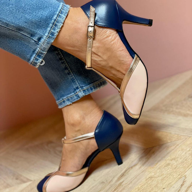 Momount Escarpins Mary Jane Mulher – Bicolor de Salto Alto