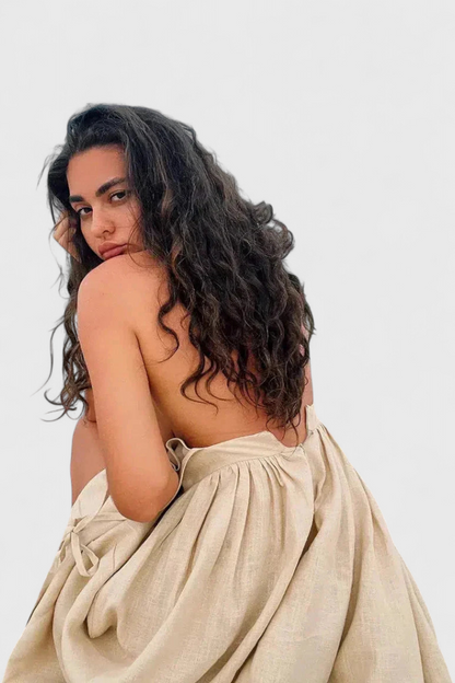 Momount Vestido Midi de Verão Mulher – Trapézio com Tiras Atadas no Ombro Fluido para a Praia