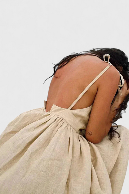 Momount Vestido Midi de Verão Mulher – Trapézio com Tiras Atadas no Ombro Fluido para a Praia