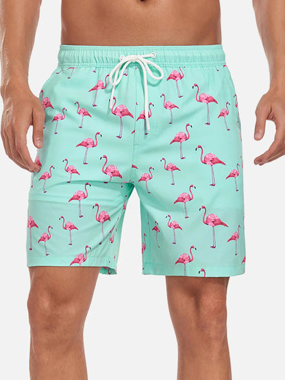 Momount Calções de Banho Homem – Estampado de Flamingos Cordão Praia Verão