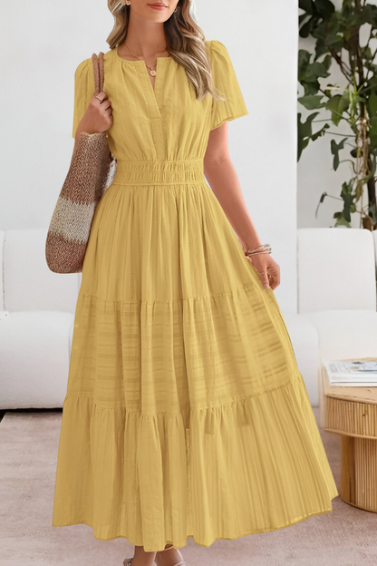 Momount Vestido Midi Mulher – Boho Franzido Decote em V com Folhos de Verão