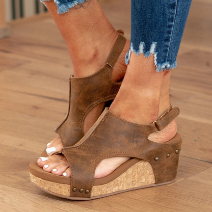 Momount Sandálias de Cunha de Mulher Conforto em Cortiça com Plataforma Casual de Verão Apoio Almofadado Leve Bico Aberto Slip-On