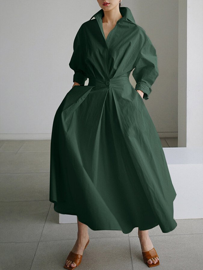 Evangelia | Vestido Midi Elegante em Algodão com Botões