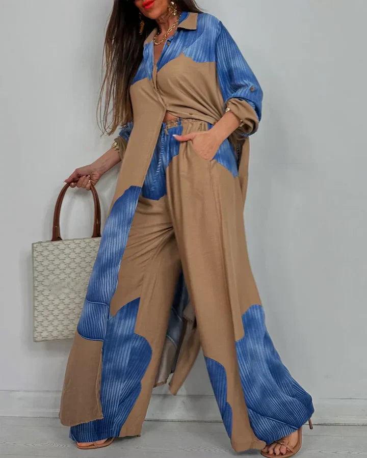 Araminta | Conjunto de Verão Estampado Botânico com Botões Perna Larga