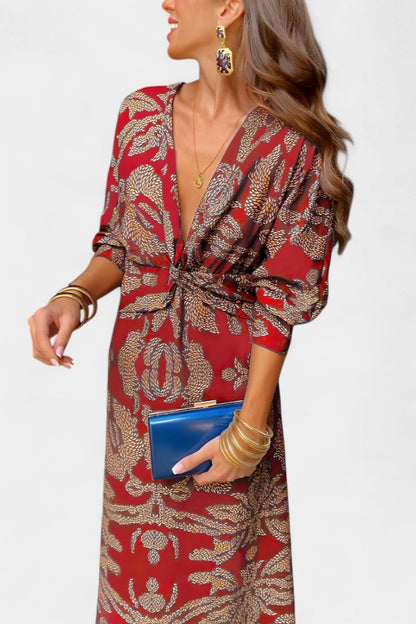 Momount Vestido Midi Justo Mulher – Manga Comprida Torcido Elegante