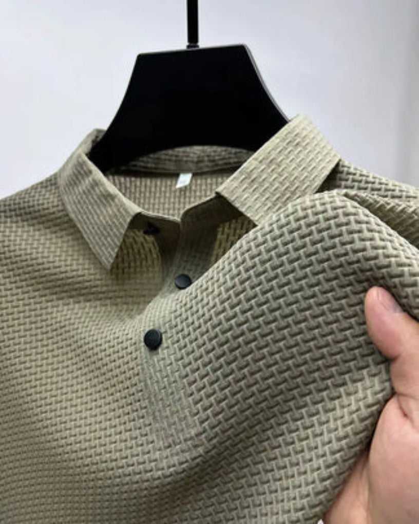 Momount Polo Tricot Waffle Homem – Texturado Manga Curta Casual