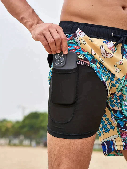 Momount Calções de Banho Homem – Estampado Palmeiras Forro de Compressão Secagem Rápida Comprimento Médio