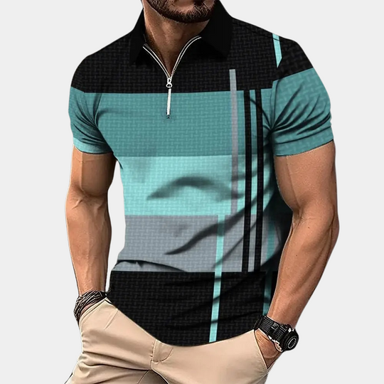 Momount Polo Color Block Homem – Riscas Horizontais Manga Curta Casual