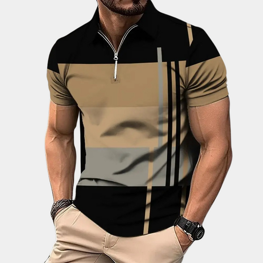 Momount Polo Color Block Homem – Riscas Horizontais Manga Curta Casual