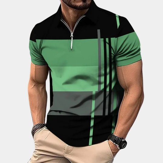 Momount Polo Color Block Homem – Riscas Horizontais Manga Curta Casual