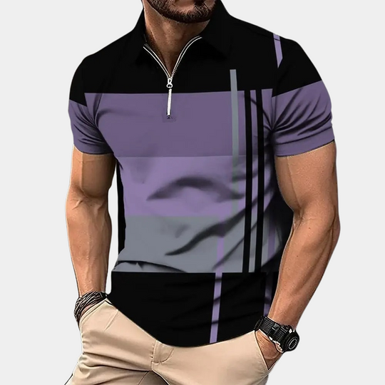 Momount Polo Color Block Homem – Riscas Horizontais Manga Curta Casual