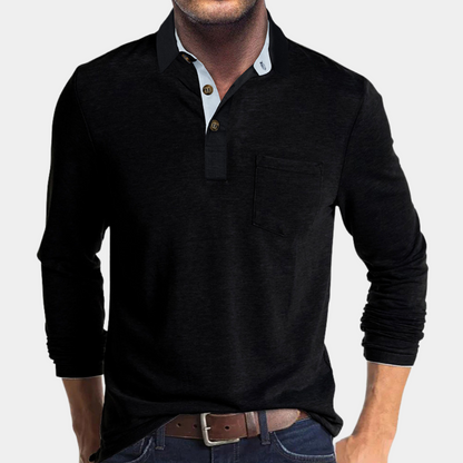 Momount Polo Manga Comprida Homem – Gola Contrastante com Bolso Corte Clássico