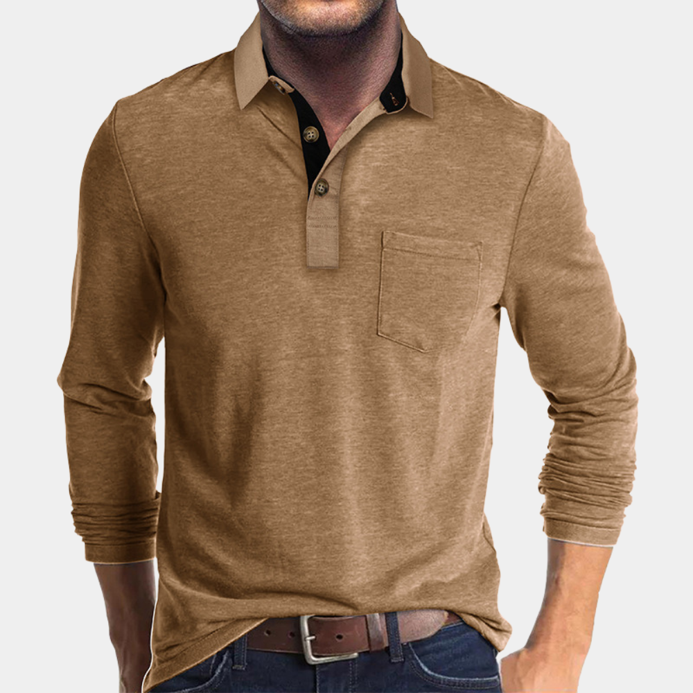 Momount Polo Manga Comprida Homem – Gola Contrastante com Bolso Corte Clássico