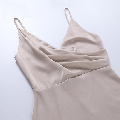 Evangelia | Vestido Maxi Cruzado em Cetim Elegante Decote em V de Verão