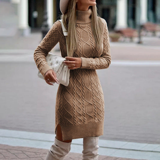 Thessalina | Vestido Midi de Gola Alta em Malha Cable Knit Aconchegante | Momount