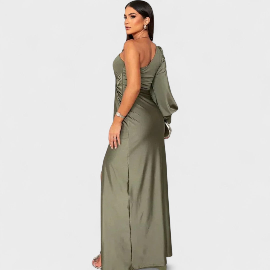 Momount Vestido de Festa Mulher – Maxi Elegante com Um Ombro e Racha Alta