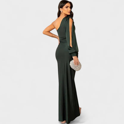 Momount Vestido de Festa Mulher – Maxi Elegante com Um Ombro e Racha Alta