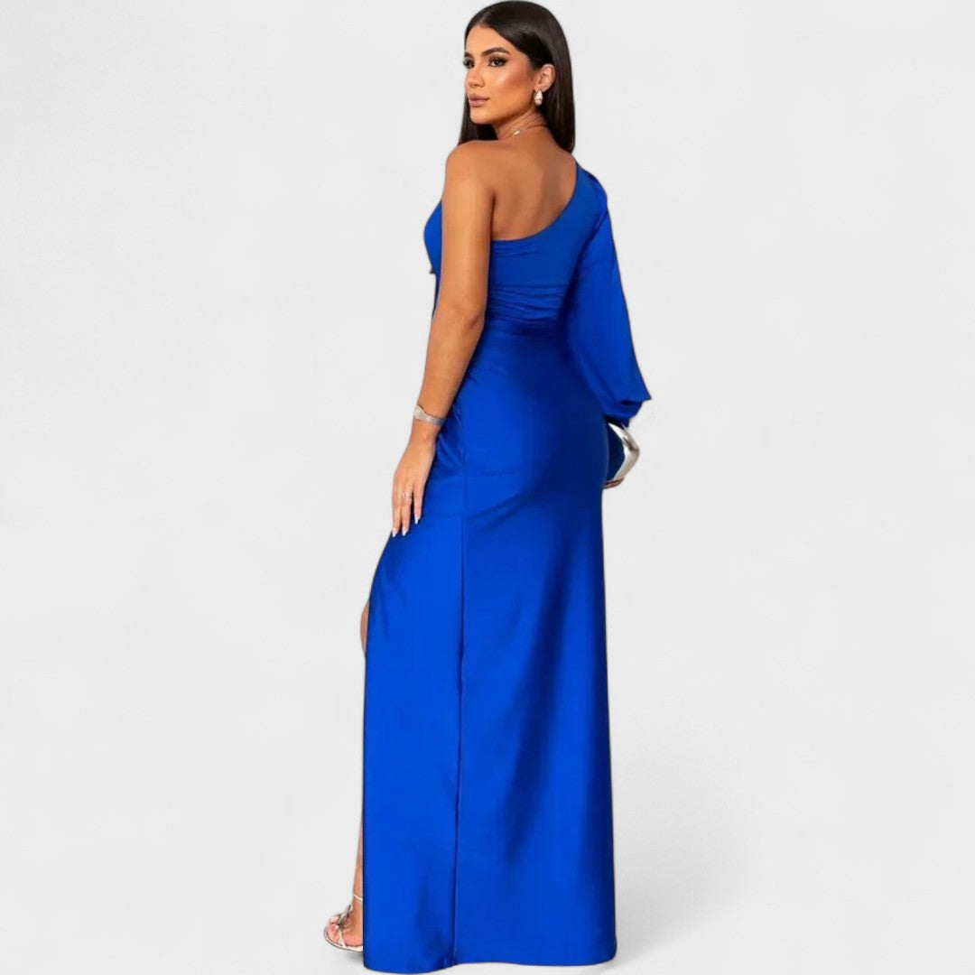 Momount Vestido de Festa Mulher – Maxi Elegante com Um Ombro e Racha Alta