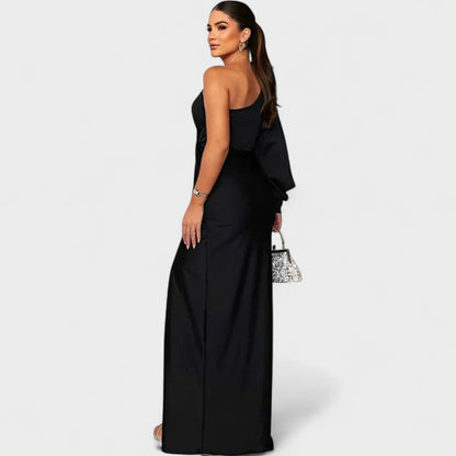 Momount Vestido de Festa Mulher – Maxi Elegante com Um Ombro e Racha Alta
