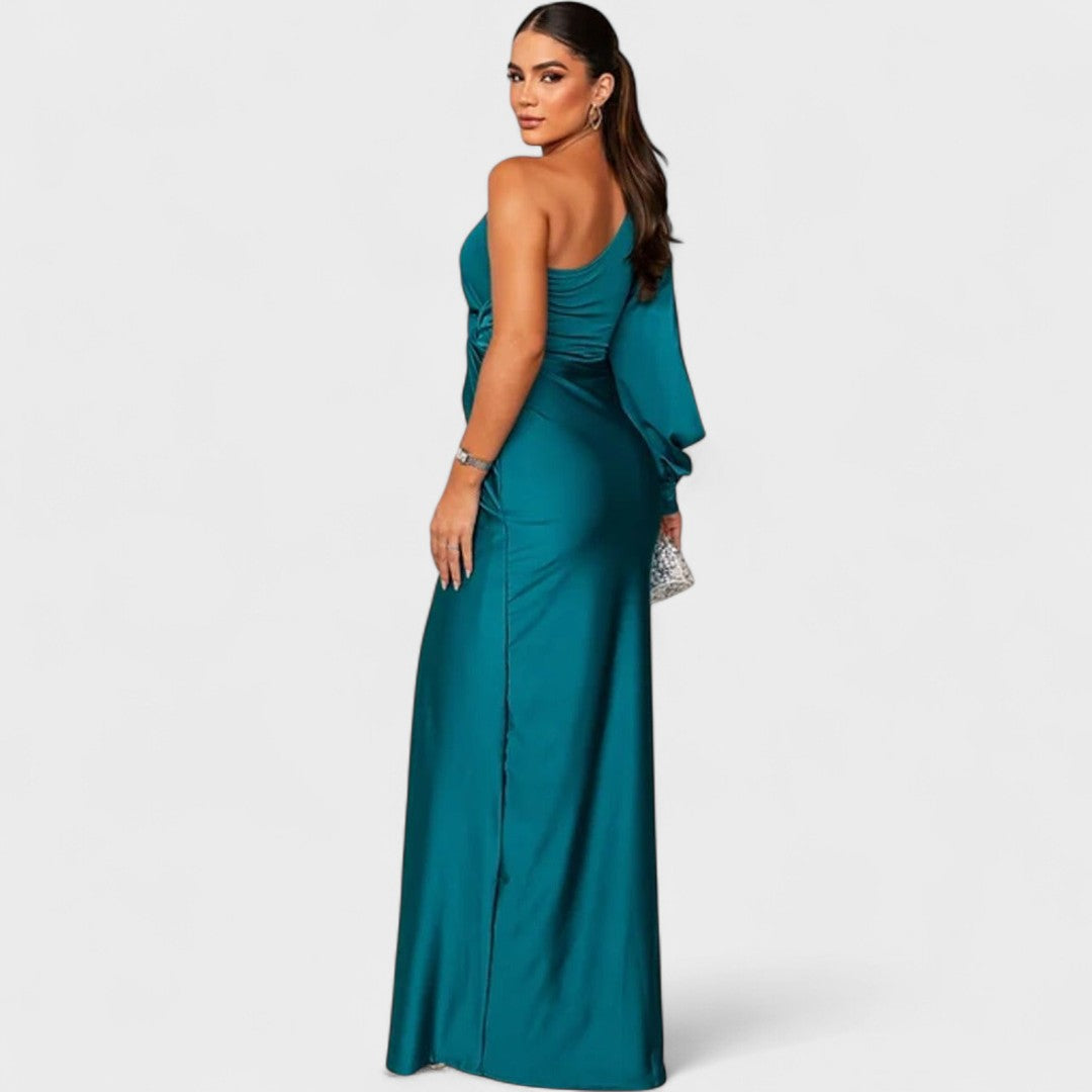 Momount Vestido de Festa Mulher – Maxi Elegante com Um Ombro e Racha Alta