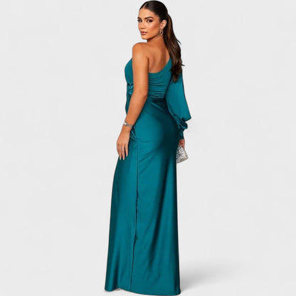 Momount Vestido de Festa Mulher – Maxi Elegante com Um Ombro e Racha Alta